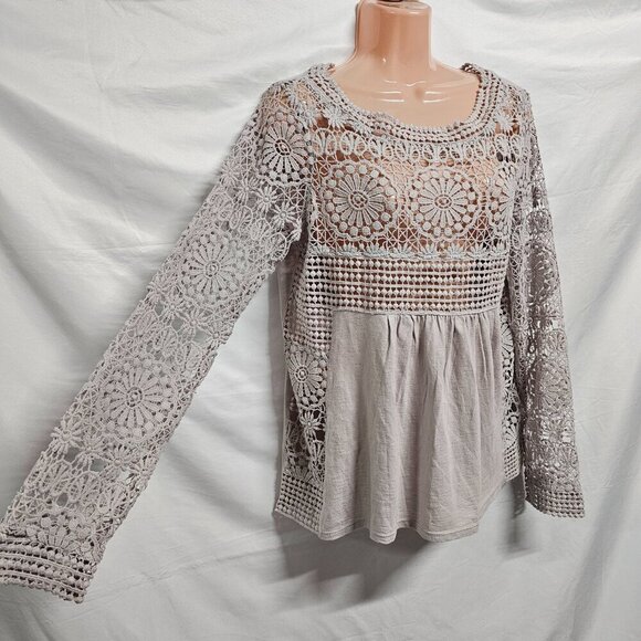 Sundance Boho Crochet Top Blouse Women Size S Gray Cotton - Picture 5 of 11